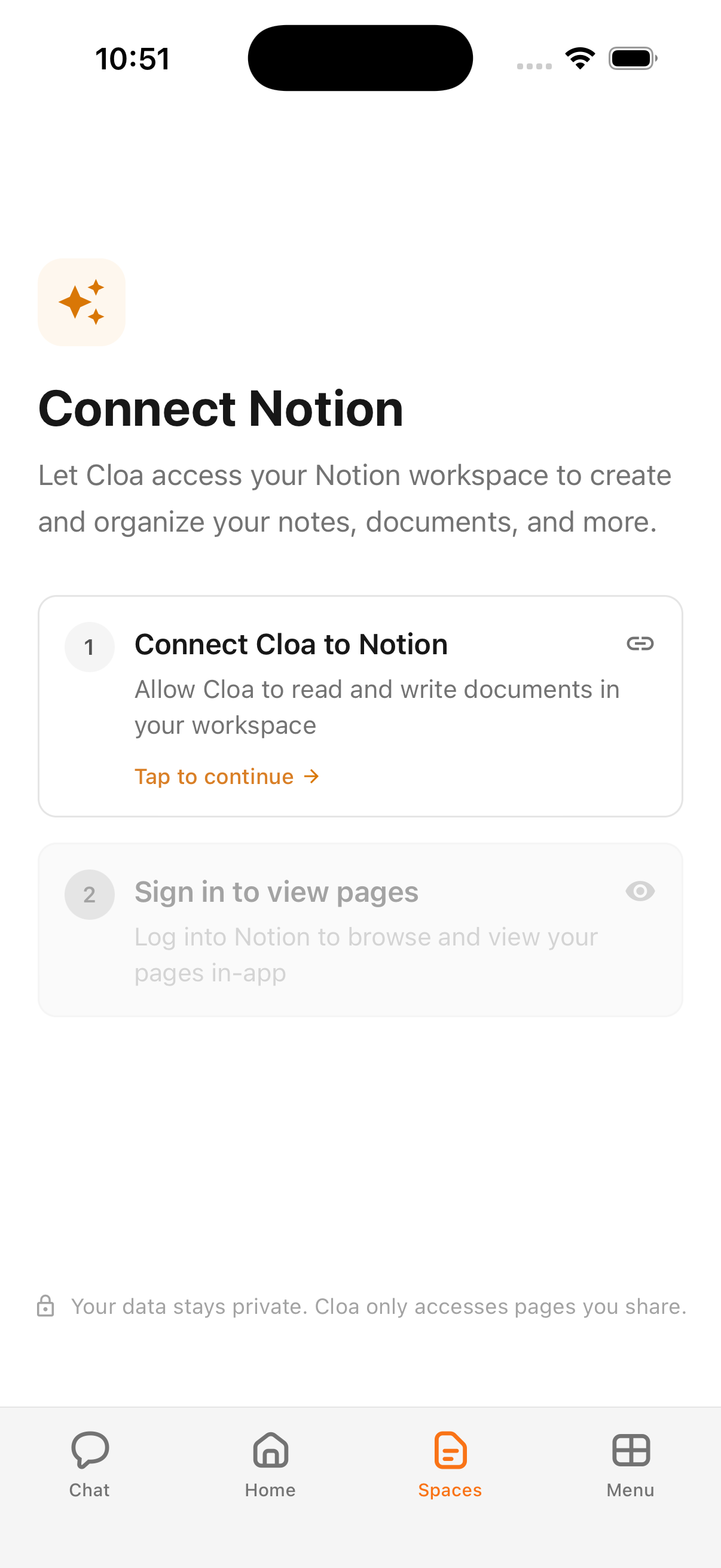 Notion connection in Spaces
