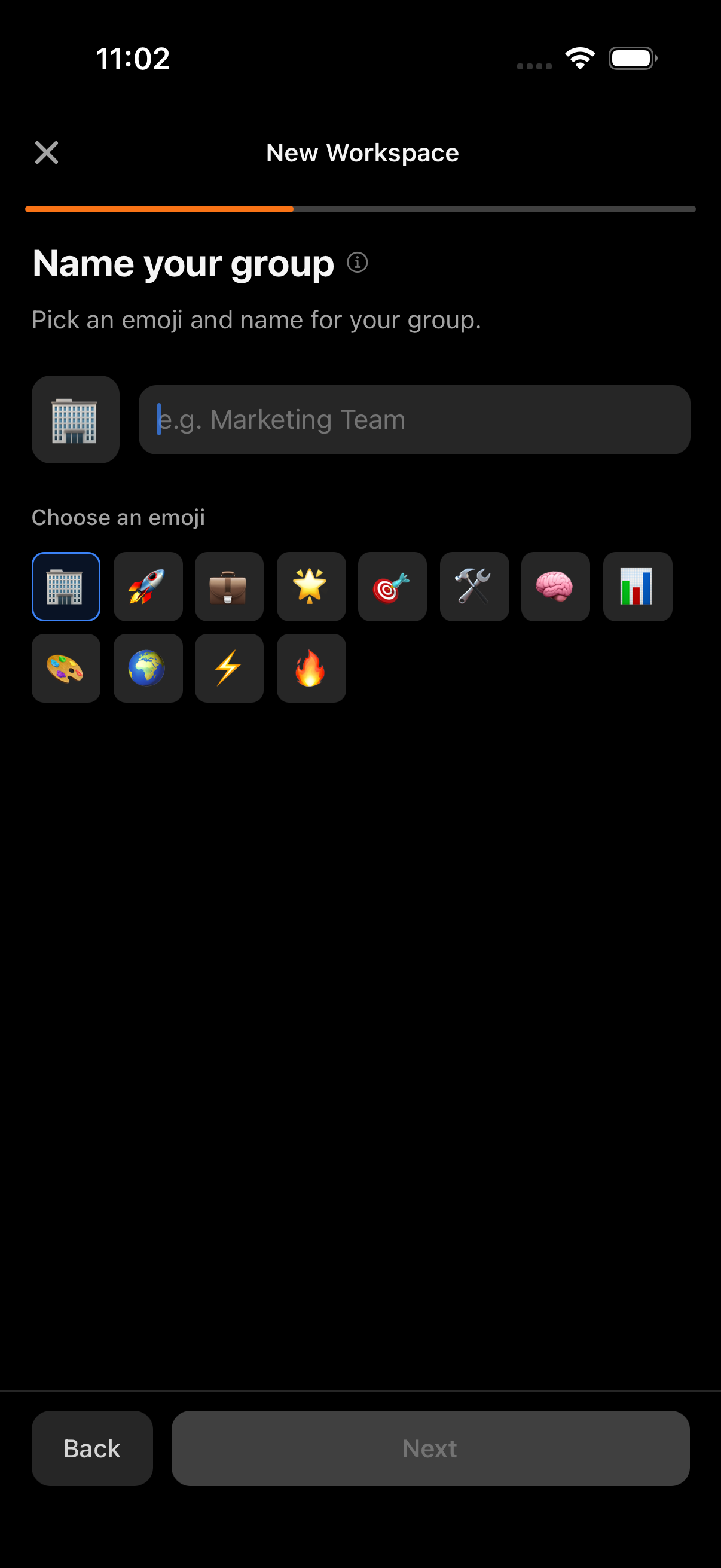 Step 2 naming the group with an emoji and name field